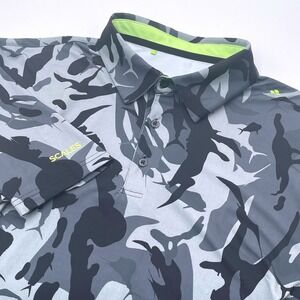 Scales Gear Mens XL Performance Polo Shirt Grey Fish Camo Fishing Golf Short Slv